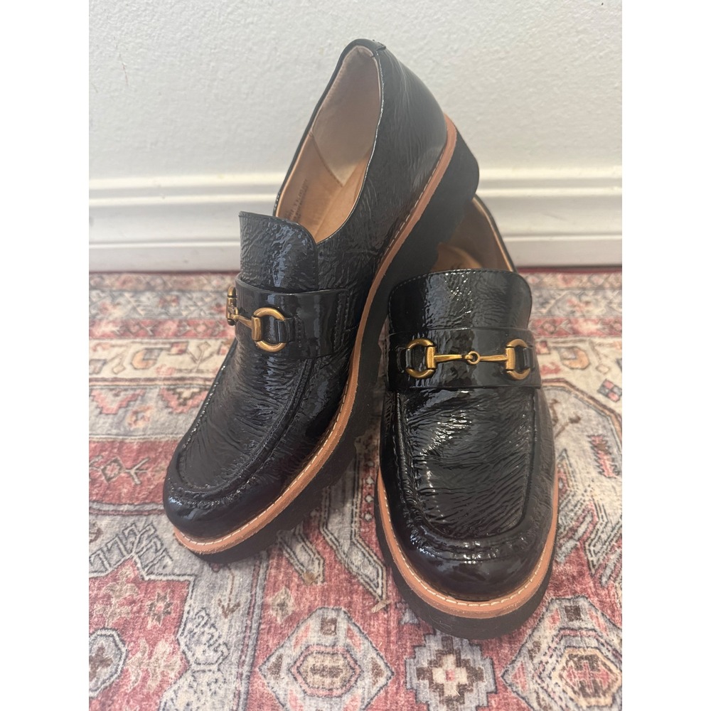 Sofft Black Patent Leather Loafers Horsebit Buckle Platform‎ Women's Size 9M - Picture 2 of 7